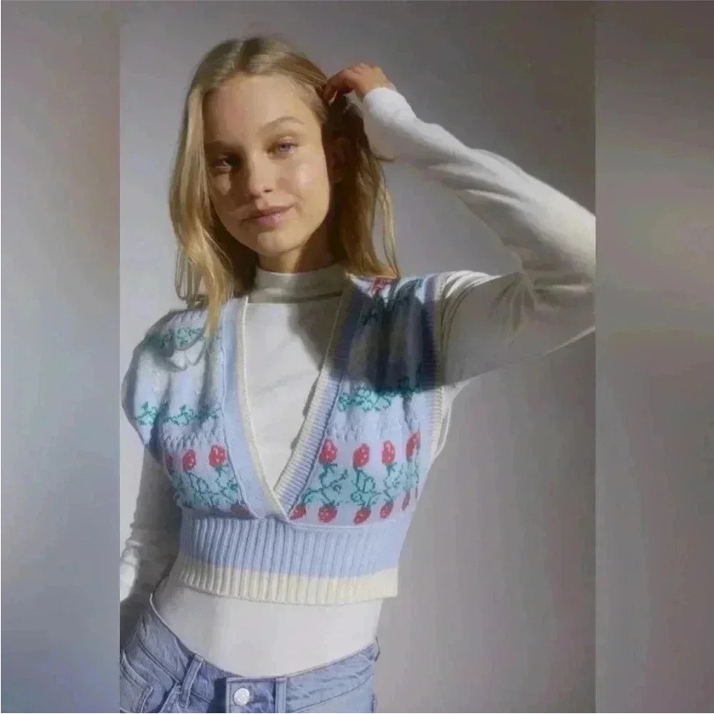 Urban Outfitters Blue knit cherry sweater vest